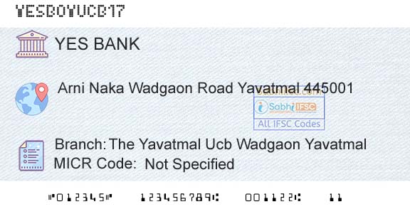 Yes Bank The Yavatmal Ucb Wadgaon YavatmalBranch 