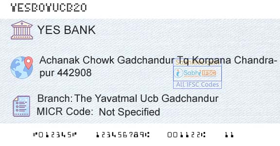 Yes Bank The Yavatmal Ucb GadchandurBranch 