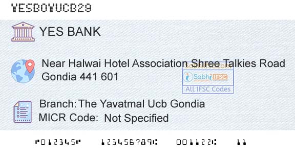 Yes Bank The Yavatmal Ucb GondiaBranch 