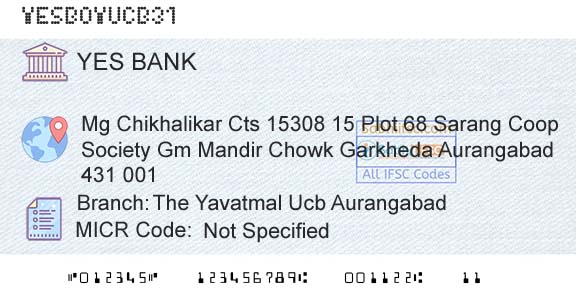 Yes Bank The Yavatmal Ucb AurangabadBranch 