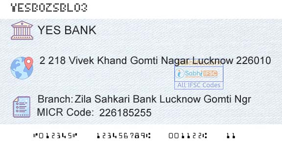 Yes Bank Zila Sahkari Bank Lucknow Gomti NgrBranch 