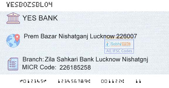 Yes Bank Zila Sahkari Bank Lucknow NishatgnjBranch 