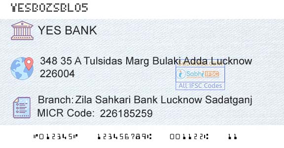 Yes Bank Zila Sahkari Bank Lucknow SadatganjBranch 