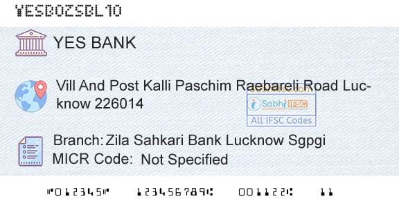 Yes Bank Zila Sahkari Bank Lucknow SgpgiBranch 