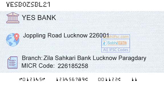 Yes Bank Zila Sahkari Bank Lucknow ParagdaryBranch 