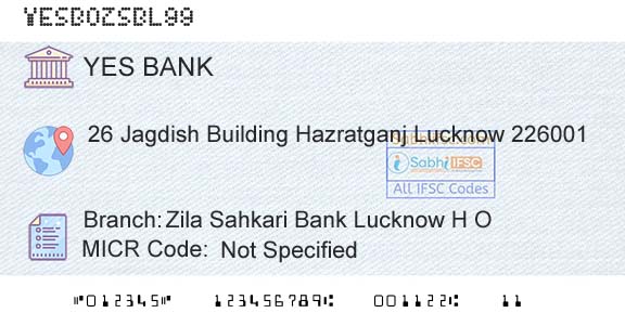 Yes Bank Zila Sahkari Bank Lucknow H OBranch 